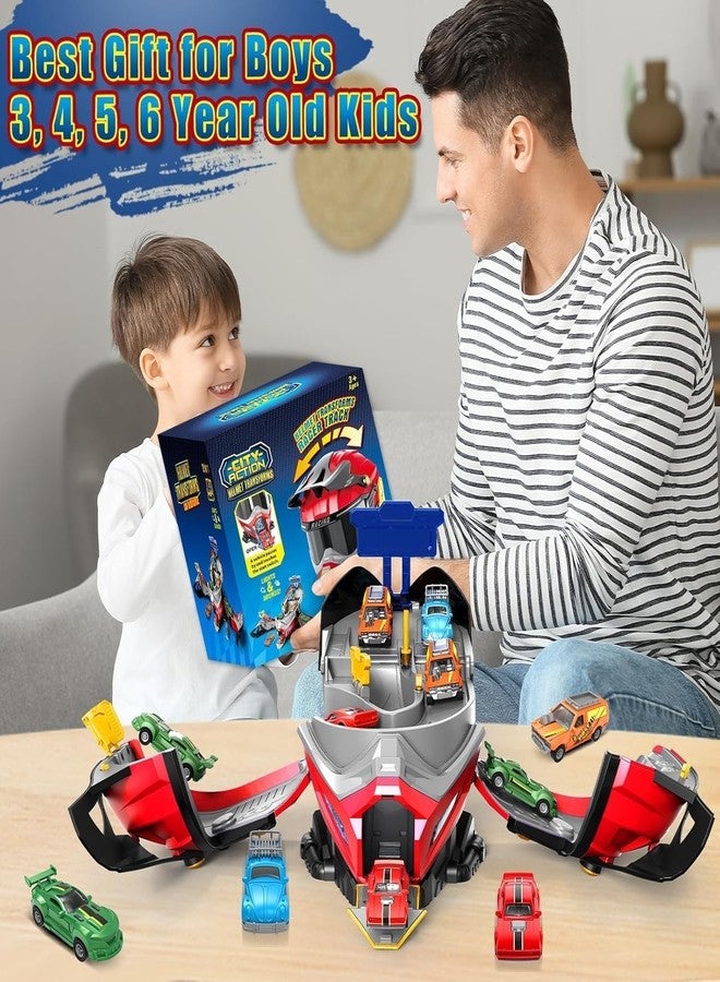 GEMCZA Boys Toys for 2 3 4 5 6 Years Old,2 in 1 Helmet Transforms Racer Track Set with 4 Cars,and Lights & Sounds,Toddler Toys for Best Birthday Gifts Kids Age 3-5 - Image 3